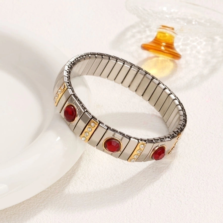 Stackable Stretch Bracelets Stainless Steel, 18K Gold Plated Zircon