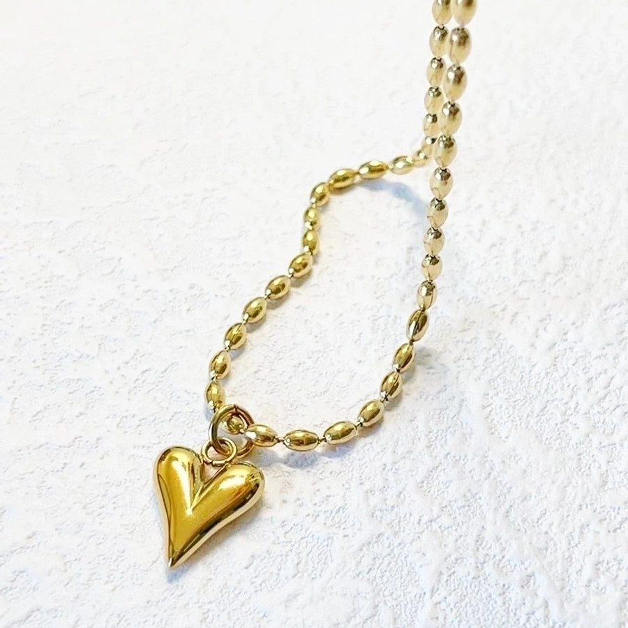 Hearts Of Love Beaded Necklace Stainless Steel 18K Gold Plated