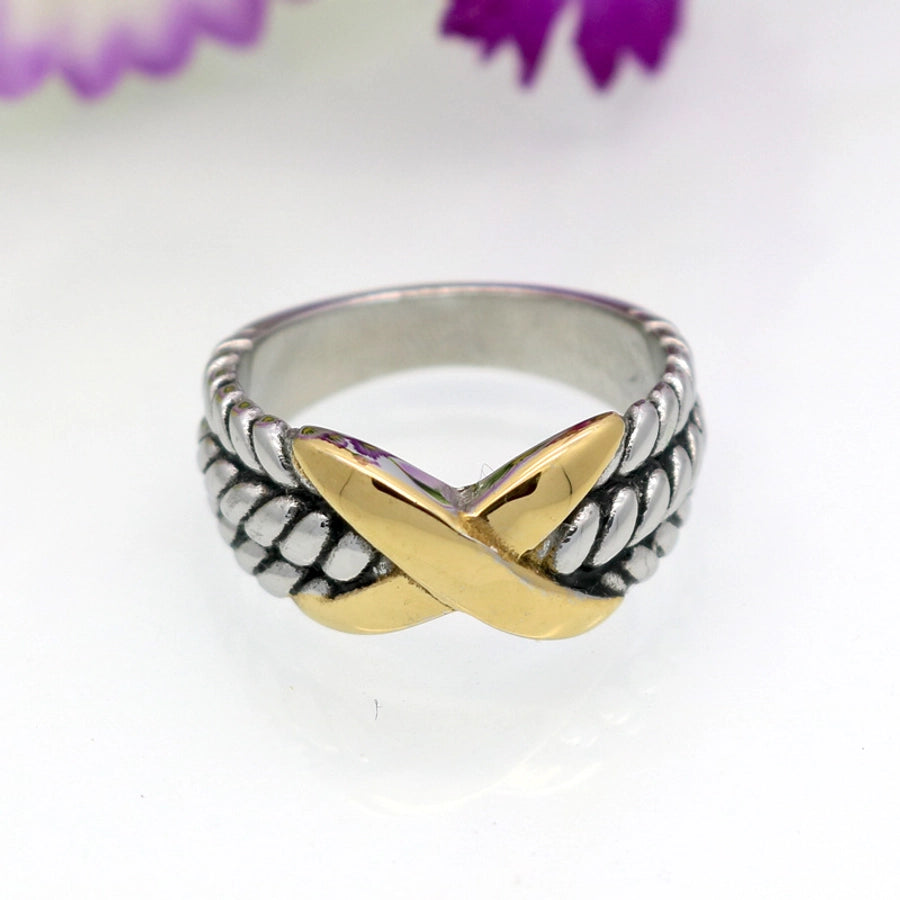 Criss Cross Rope Ring Stainless Steel 18K Gold Plated