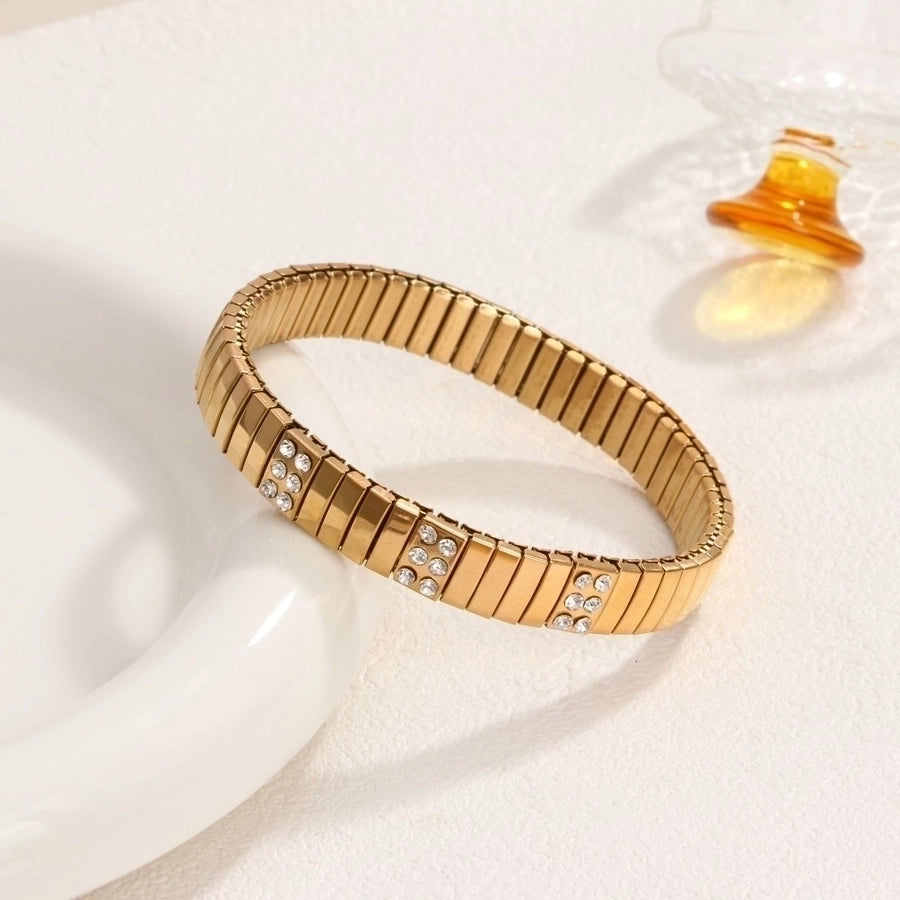 Stackable Stretch Bracelets Stainless Steel, 18K Gold Plated Zircon