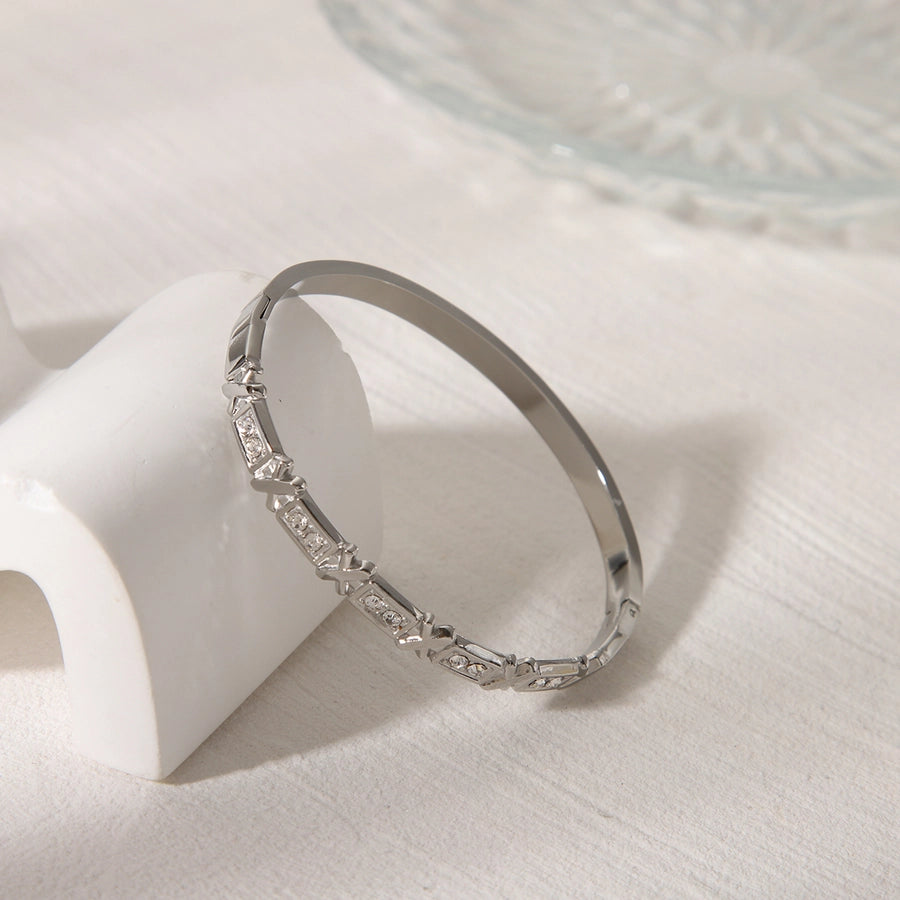Keeping It Sophisticated Stainless Steel 18K Gold Plated Zircon Bangle