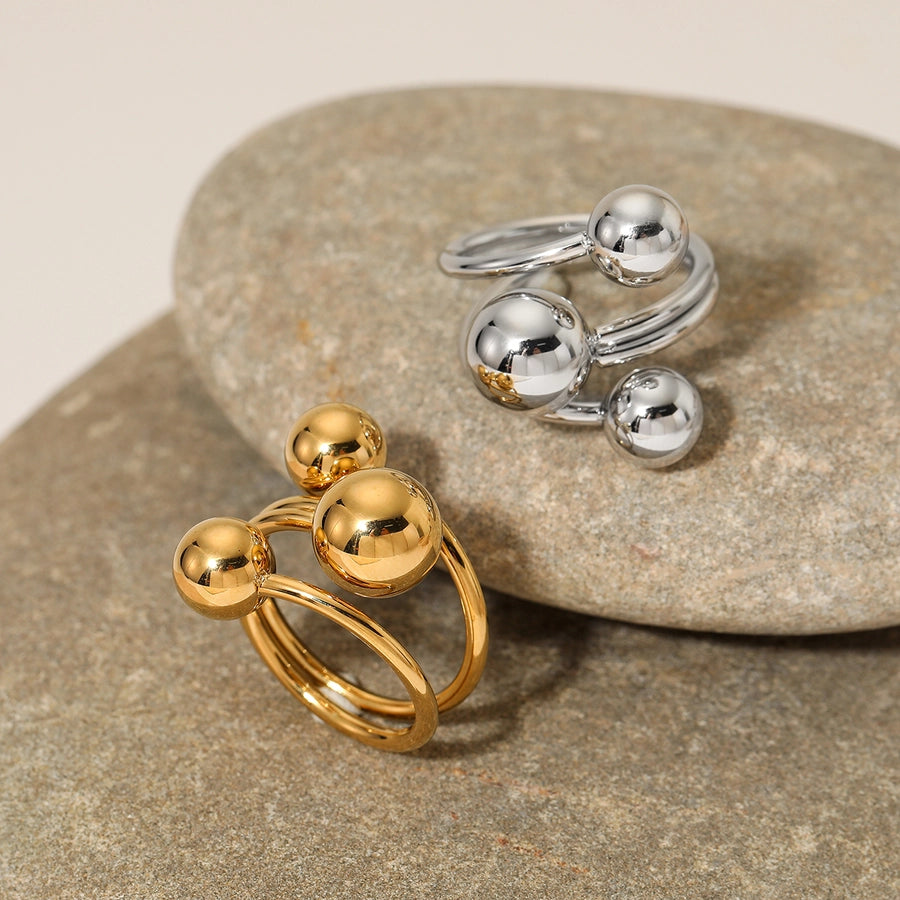 Ball Wrap Adjustable Ring Stainless Steel 16K Gold Plated, White Gold-Plated