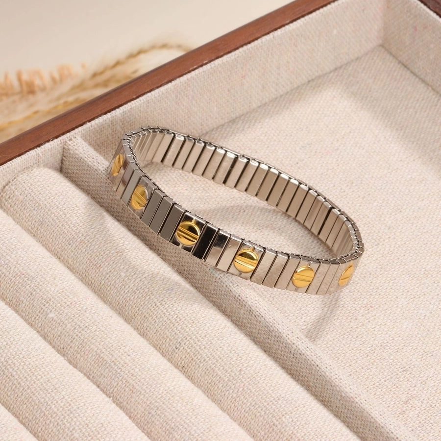 Stackable Stretch Bracelets Stainless Steel, 18K Gold Plated Zircon