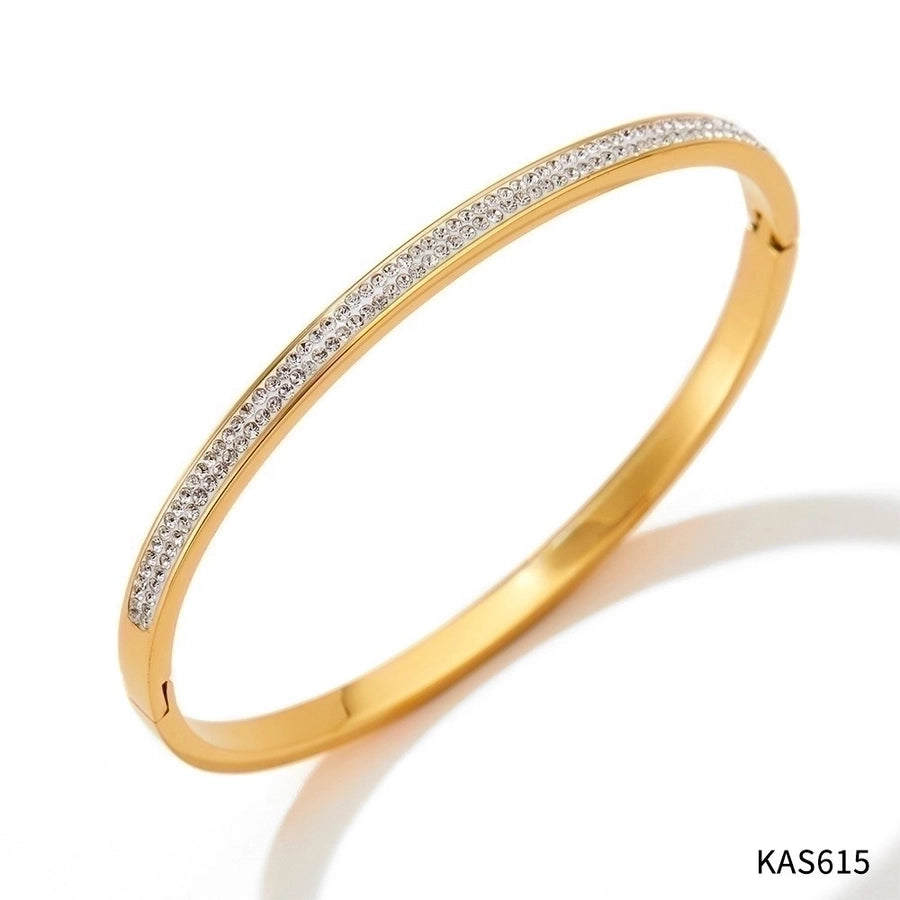 Simply Gorge Stainless Steel 16K Gold Plated White Gold-Plated Zircon Bangles