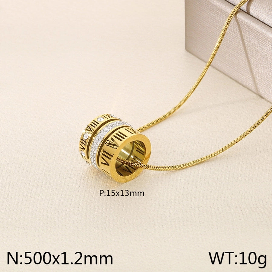 Vintage Roman Numeral Stainless Steel 18K Gold Plated Necklace