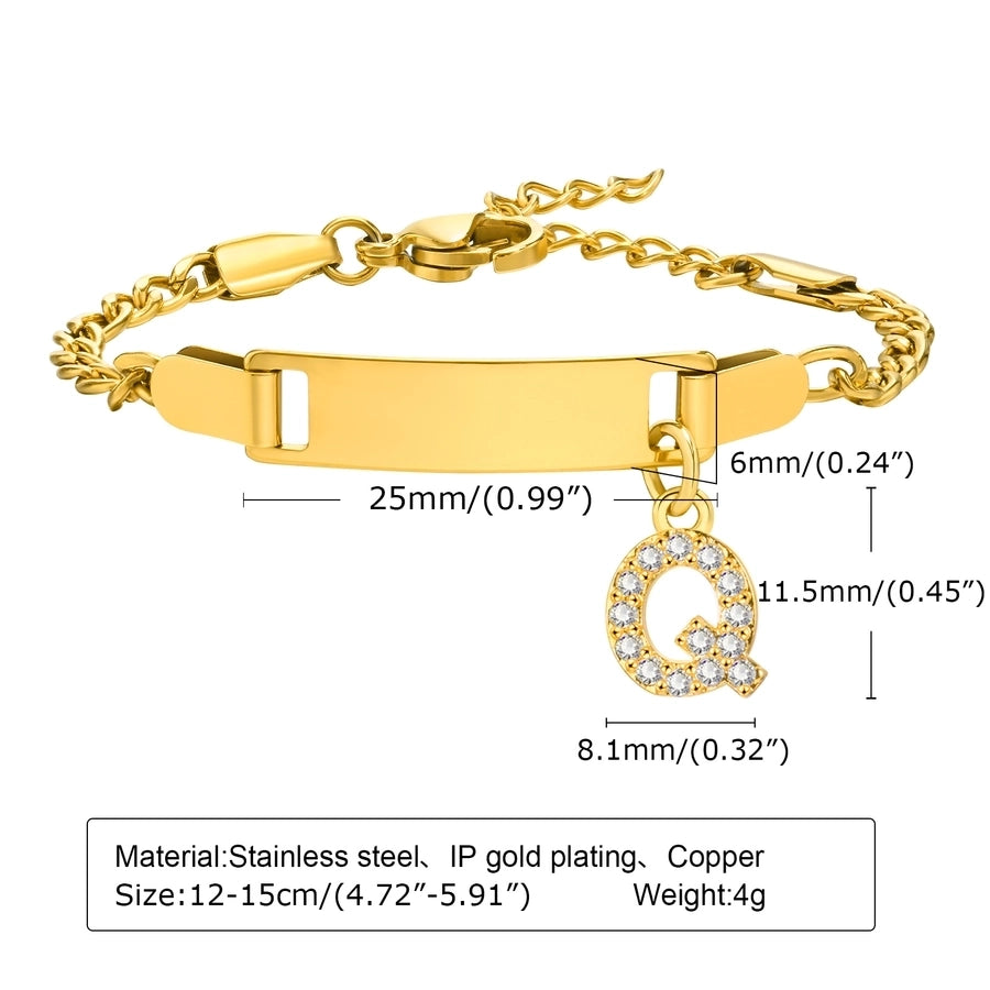Initial Zircon Stainless Steel Bar Bracelet