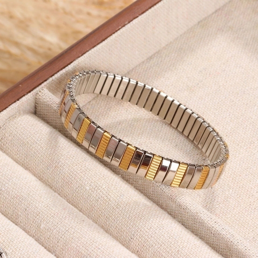Stackable Stretch Bracelets Stainless Steel, 18K Gold Plated Zircon