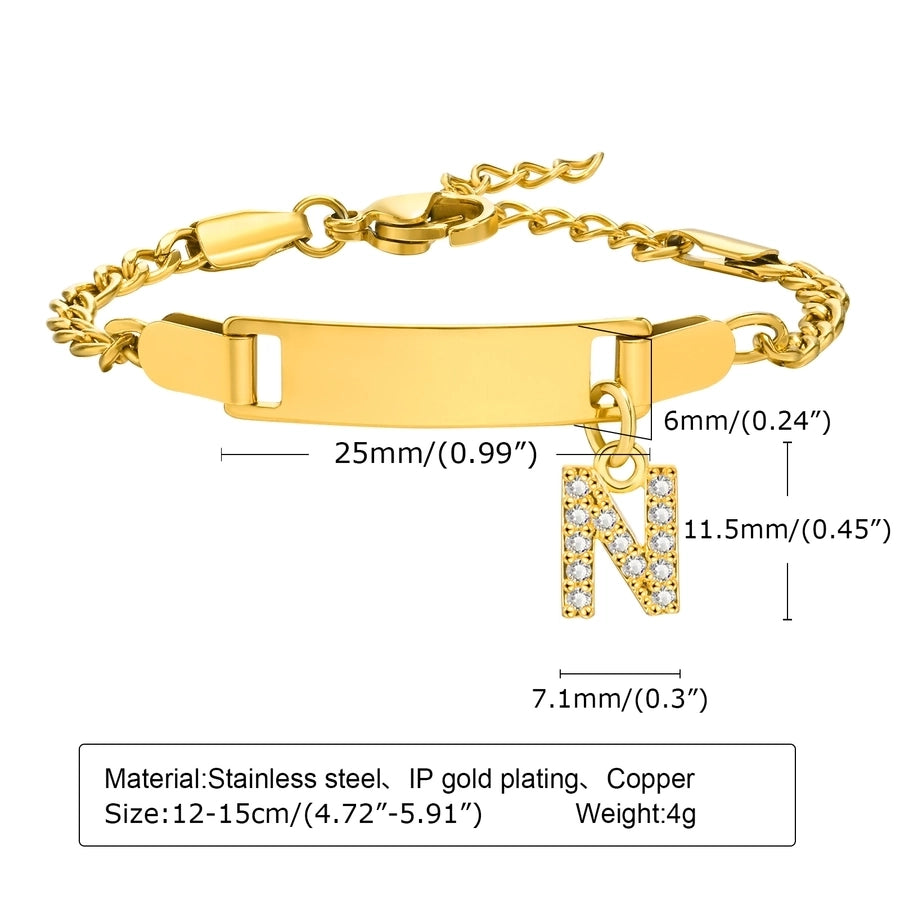 Initial Zircon Stainless Steel Bar Bracelet