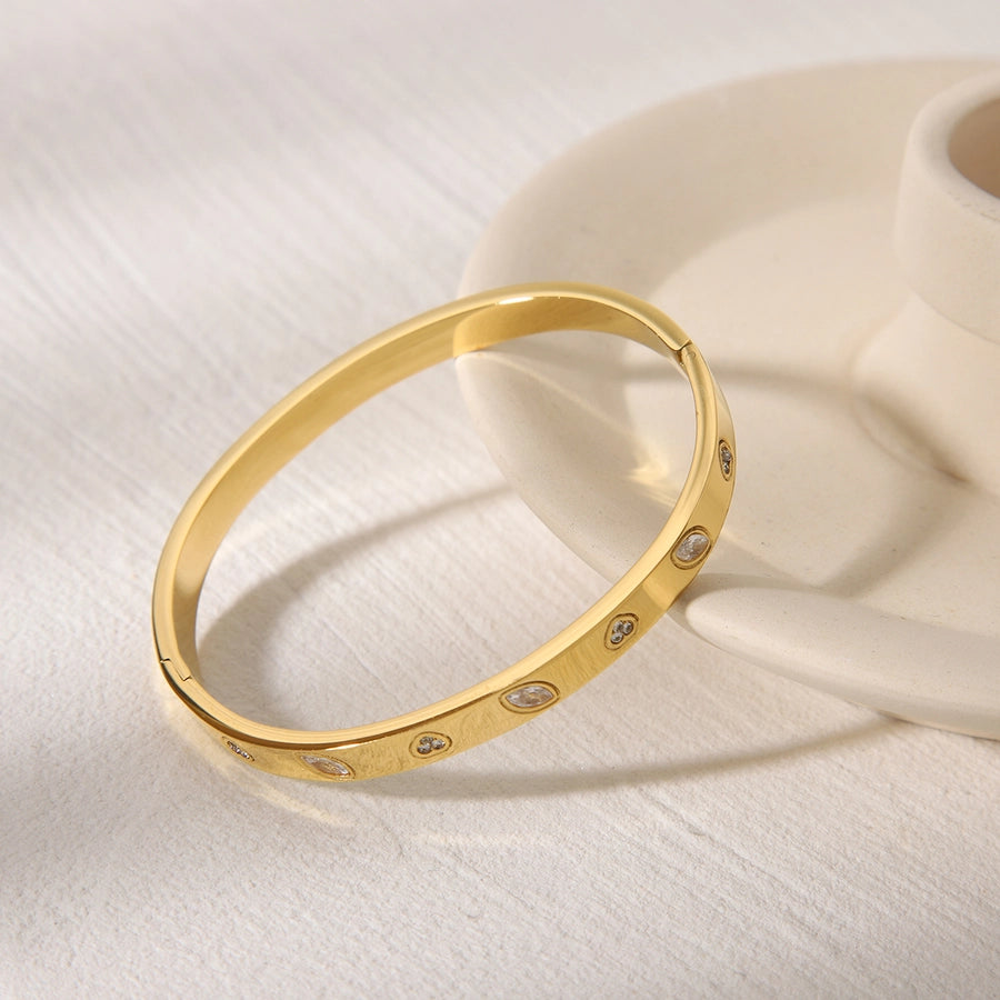 Keeping It Sophisticated Stainless Steel 18K Gold Plated Zircon Bangle