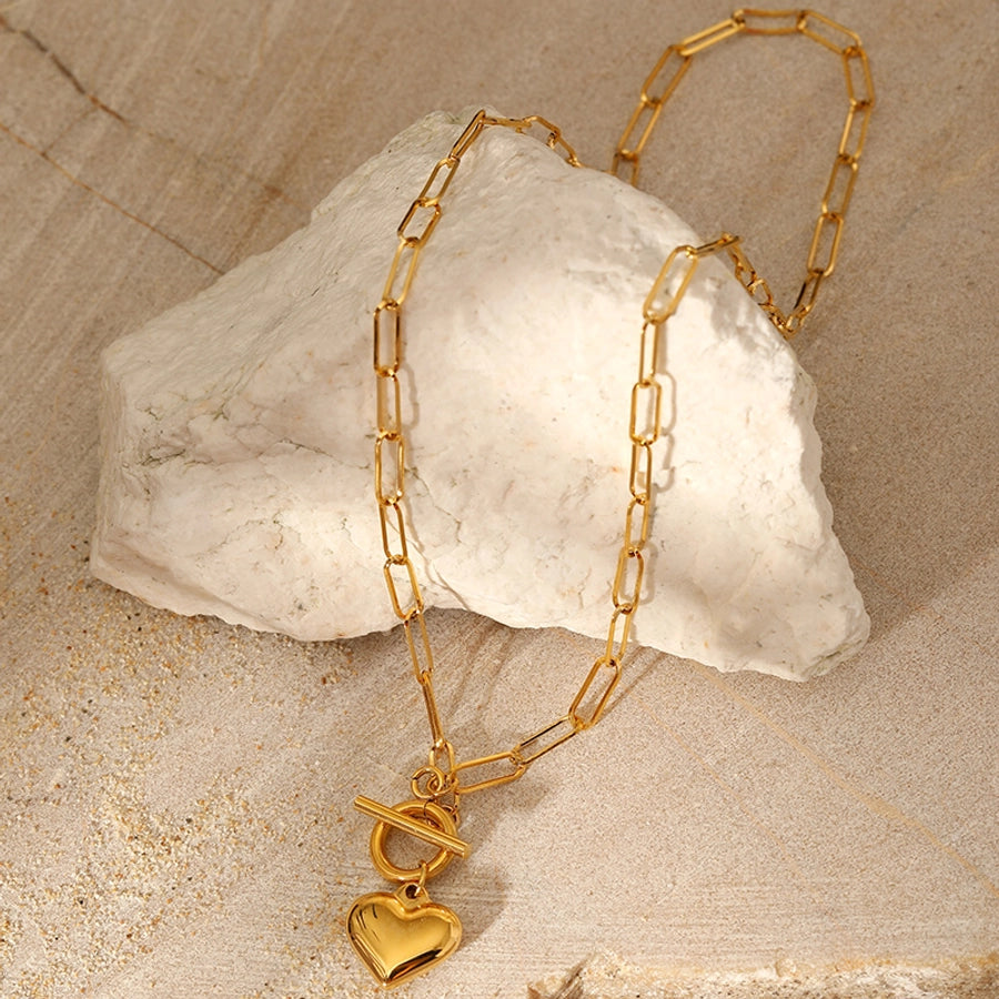 Paper Clip Heart Necklace Stainless Steel 18K Gold Plated