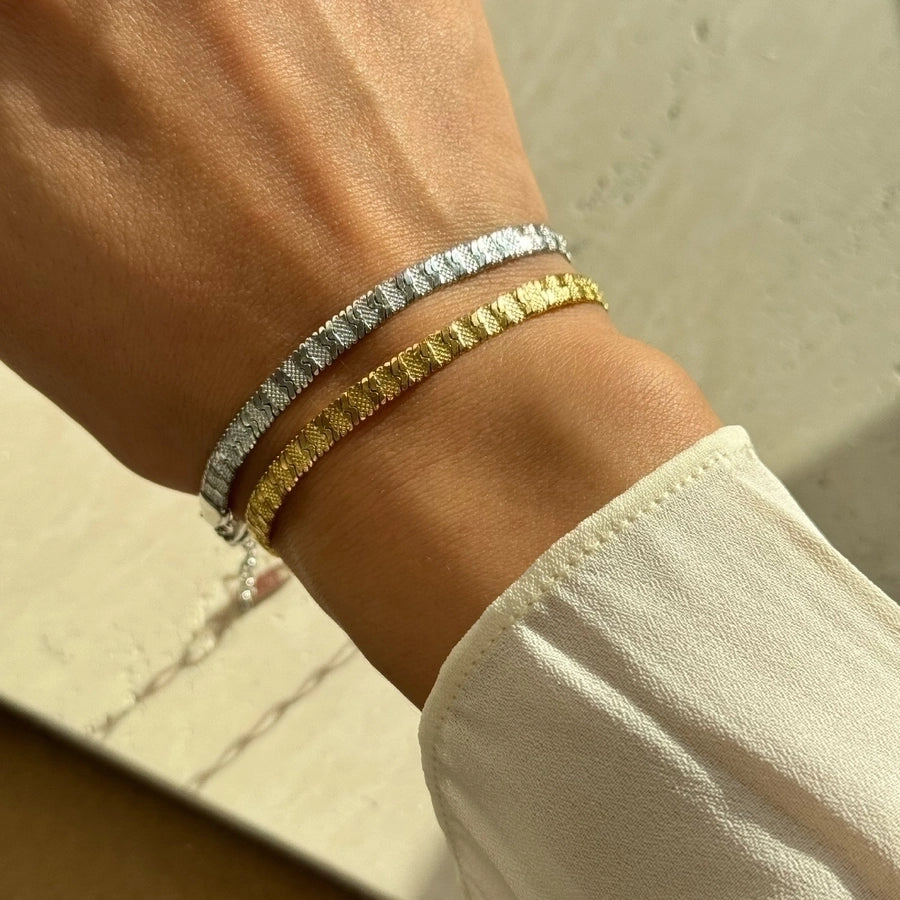 Classy Herringbone Style Stainless Steel 18K Gold Plated Bracelets