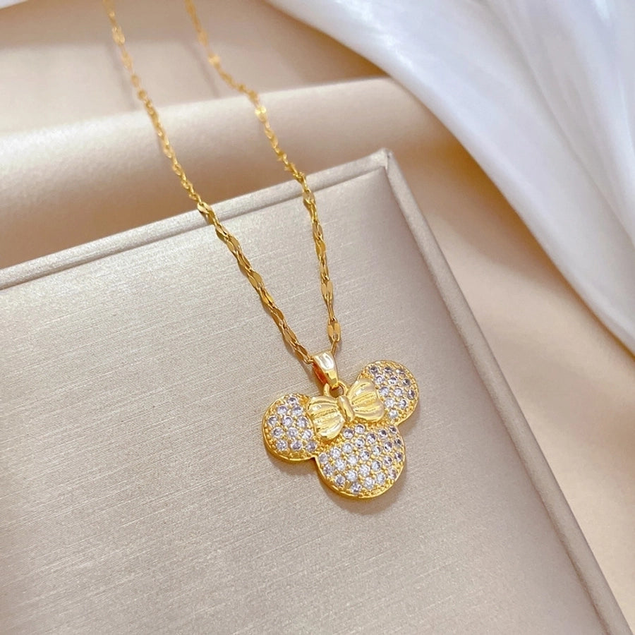 Girls Stainless Steel Copper Zircon Pendant Necklace