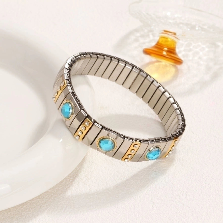 Stackable Stretch Bracelets Stainless Steel, 18K Gold Plated Zircon