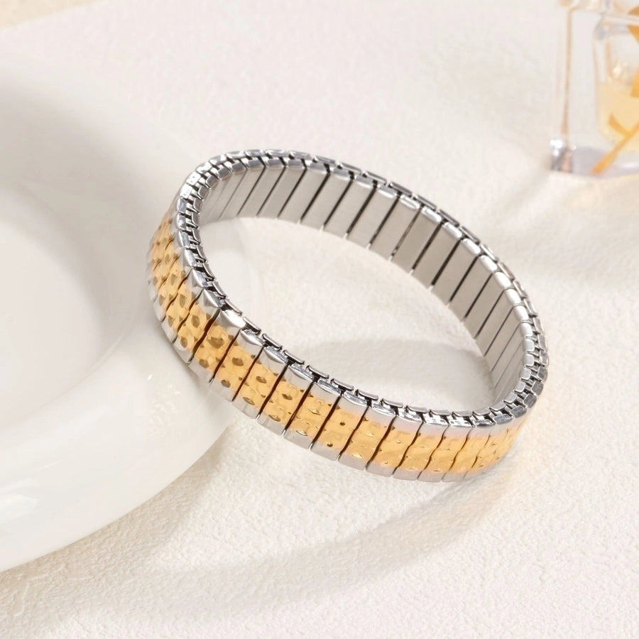 Stackable Stretch Bracelets Stainless Steel, 18K Gold Plated Zircon
