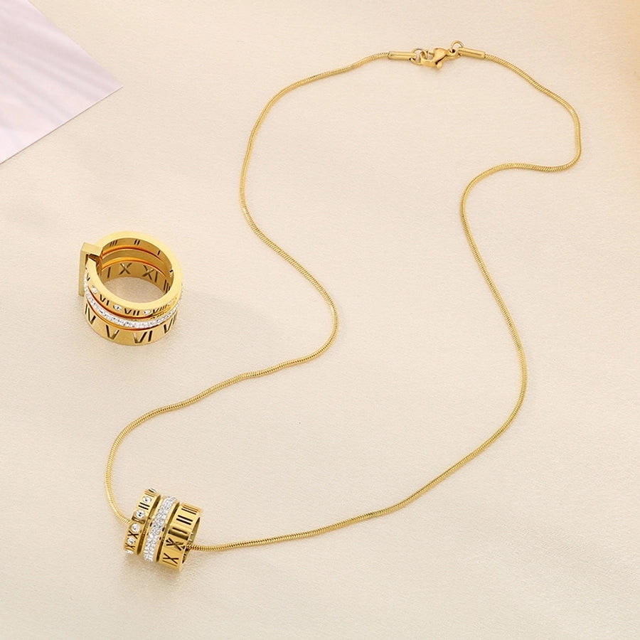 Vintage Roman Numeral Stainless Steel 18K Gold Plated Necklace