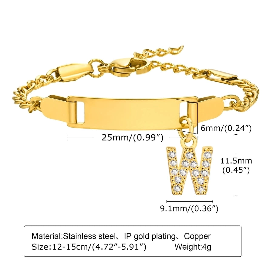 Initial Zircon Stainless Steel Bar Bracelet