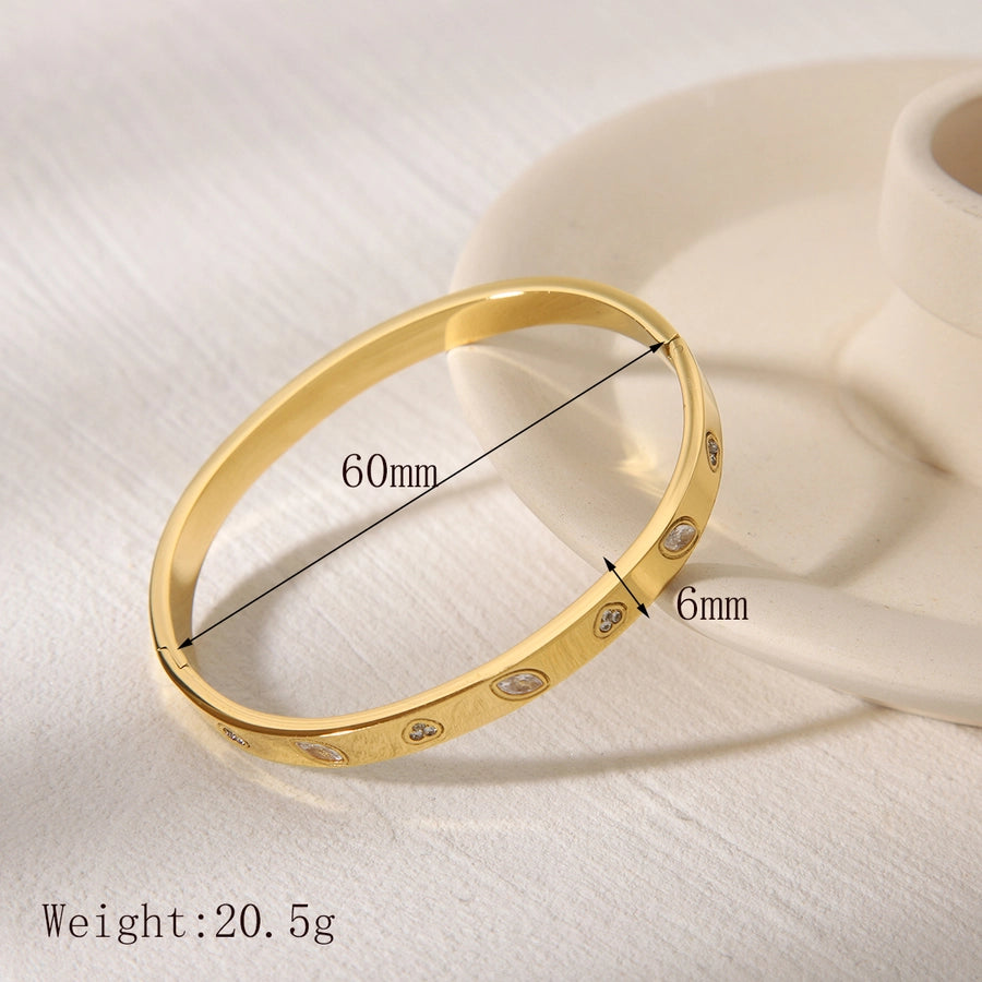 Keeping It Sophisticated Stainless Steel 18K Gold Plated Zircon Bangle