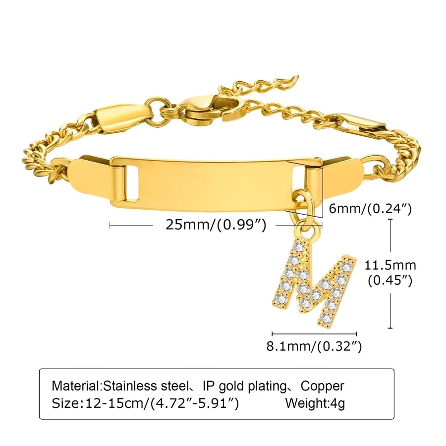 Initial Zircon Stainless Steel Bar Bracelet