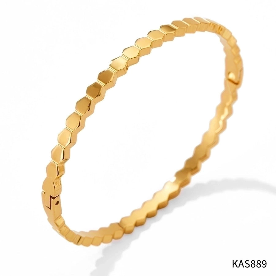 Simply Gorge Stainless Steel 16K Gold Plated White Gold-Plated Zircon Bangles