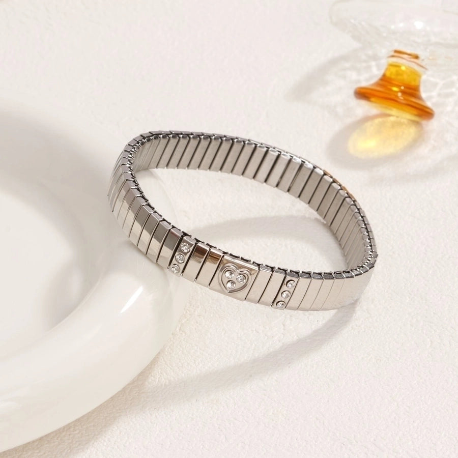 Stackable Stretch Bracelets Stainless Steel, 18K Gold Plated Zircon