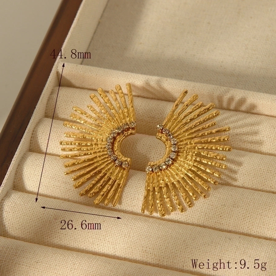 1 Pair Starburst Sparkle Stainless Steel Zircon 18K Gold Plated Earrings