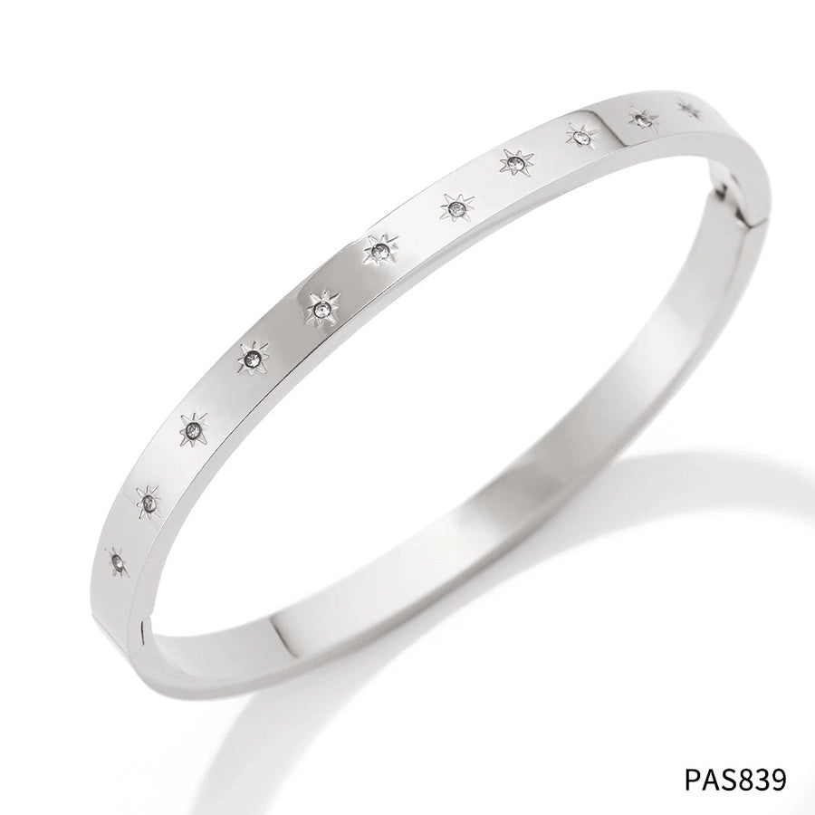 Simply Gorge Stainless Steel 16K Gold Plated White Gold-Plated Zircon Bangles