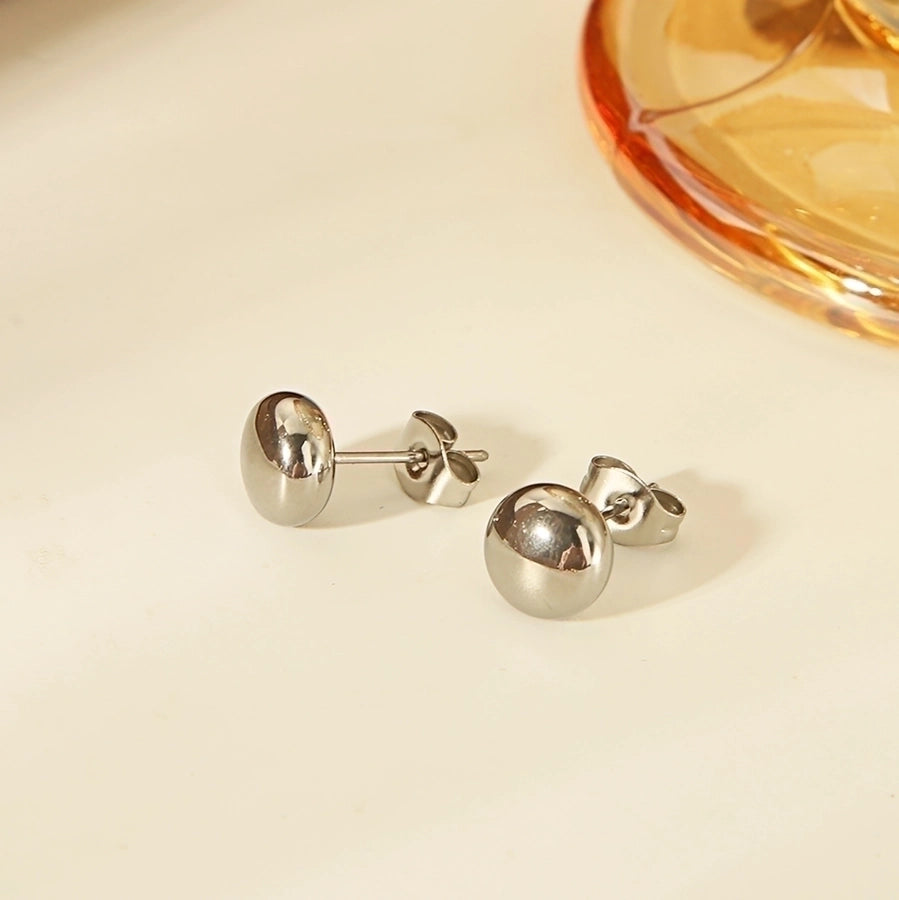 1 Pair Flat Ball Stainless Steel 18K Gold Plated Ear Studs