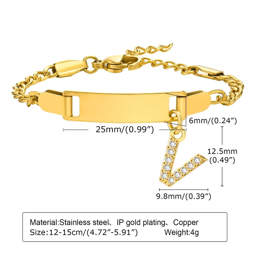 Initial Zircon Stainless Steel Bar Bracelet