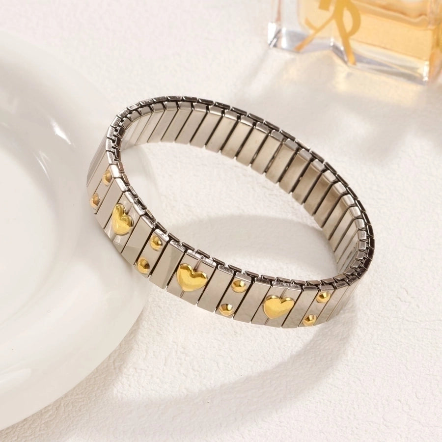 Stackable Stretch Bracelets Stainless Steel, 18K Gold Plated Zircon