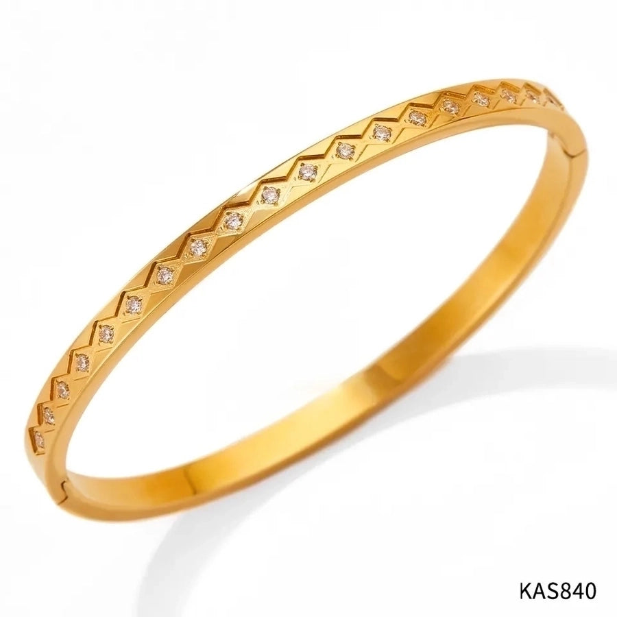 Simply Gorge Stainless Steel 16K Gold Plated White Gold-Plated Zircon Bangles