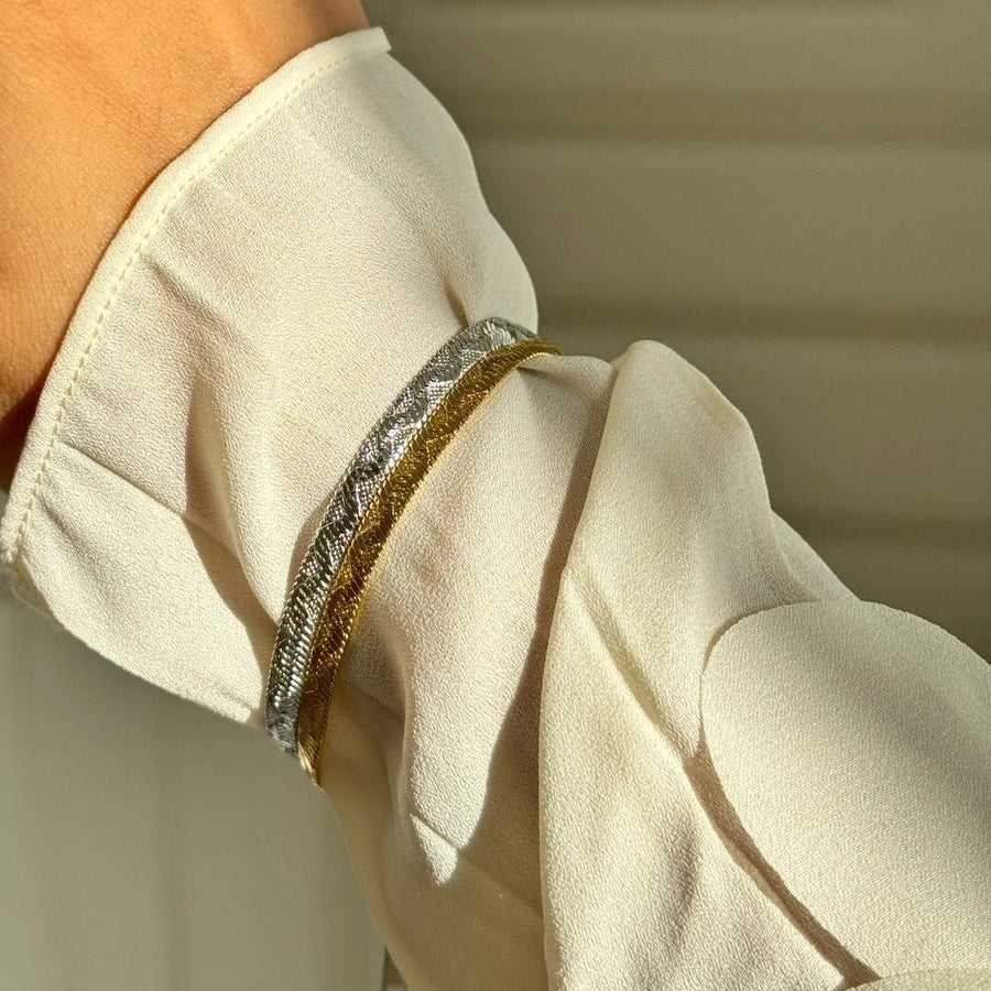 Classy Herringbone Style Stainless Steel 18K Gold Plated Bracelets