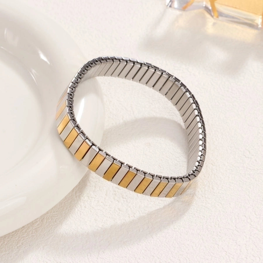 Stackable Stretch Bracelets Stainless Steel, 18K Gold Plated Zircon