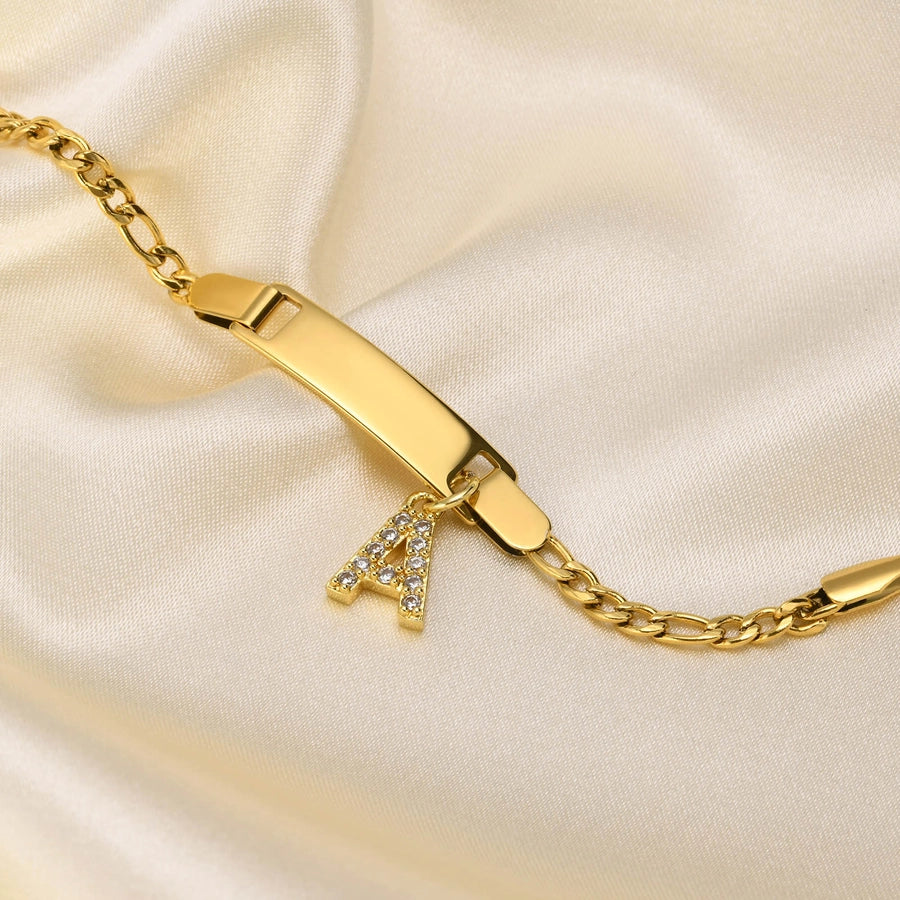 Initial Zircon Stainless Steel Bar Bracelet