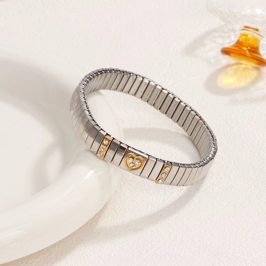 Stackable Stretch Bracelets Stainless Steel, 18K Gold Plated Zircon
