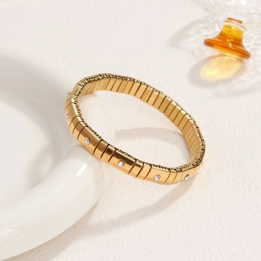 Stackable Stretch Bracelets Stainless Steel, 18K Gold Plated Zircon