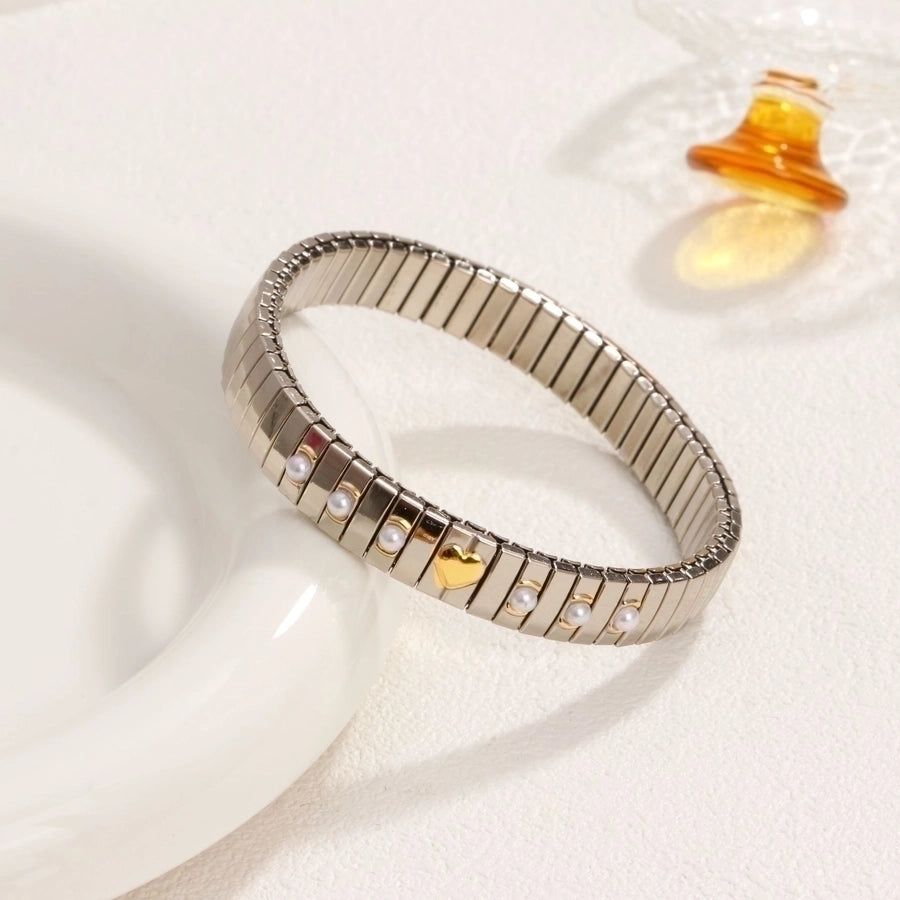 Stackable Stretch Bracelets Stainless Steel, 18K Gold Plated Zircon