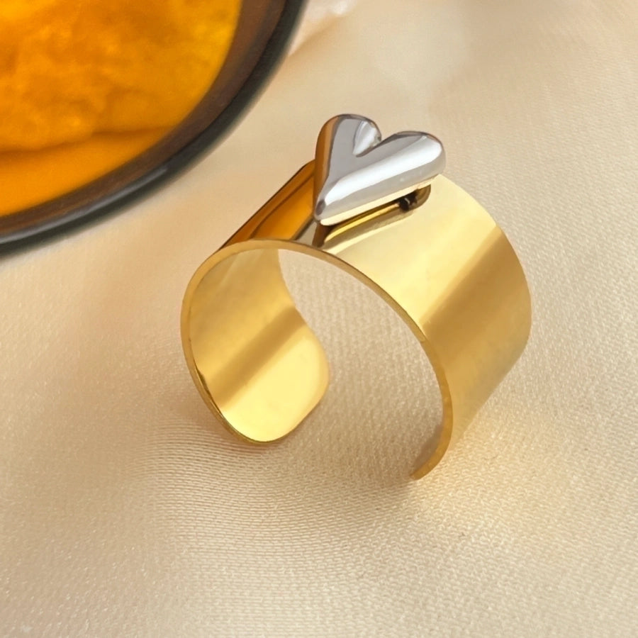 Two Tone Adjustable Heart Ring Stainless Steel 18K Gold Plated