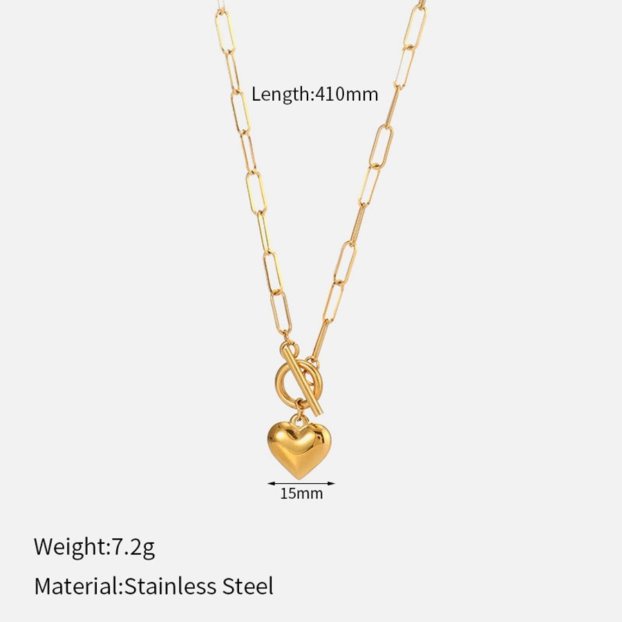 Paper Clip Heart Necklace Stainless Steel 18K Gold Plated