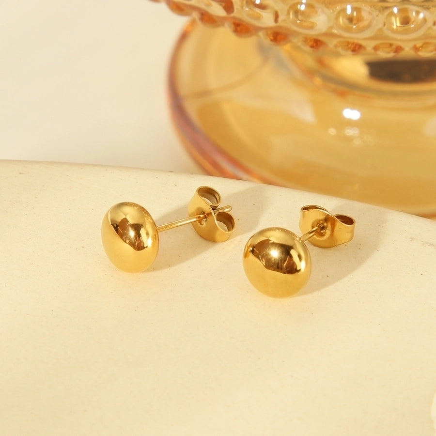 1 Pair Flat Ball Stainless Steel 18K Gold Plated Ear Studs