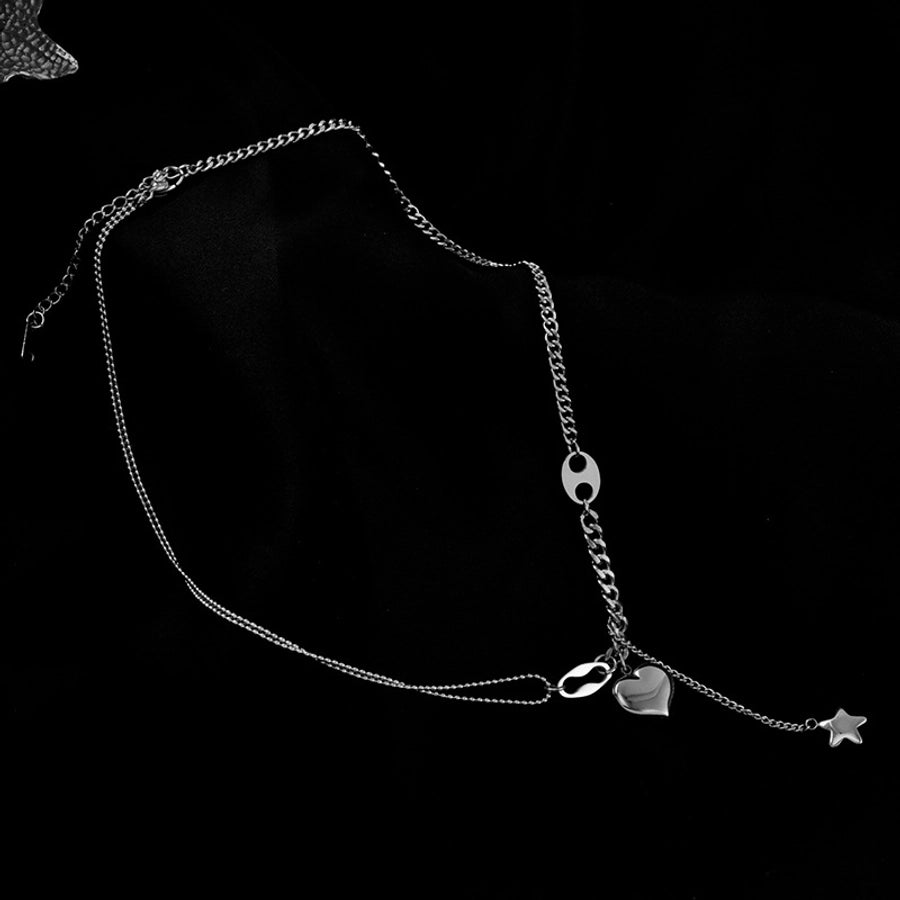 Heart Star Dangle Stainless Steel 18K Gold Plated Necklace