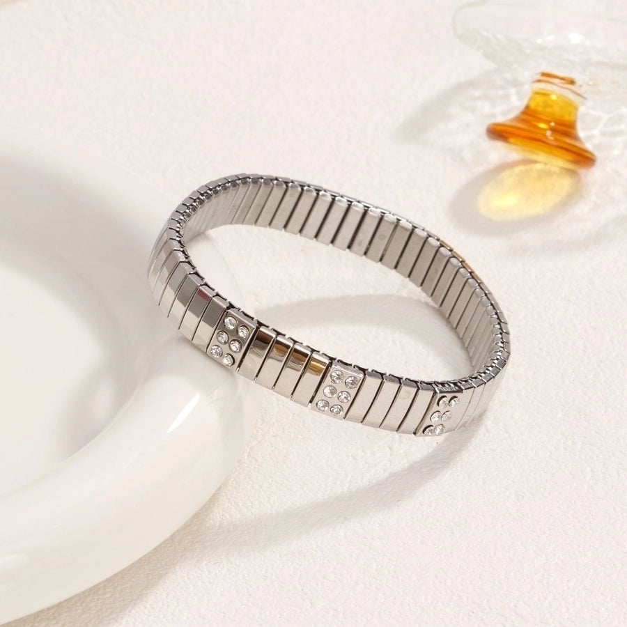 Stackable Stretch Bracelets Stainless Steel, 18K Gold Plated Zircon