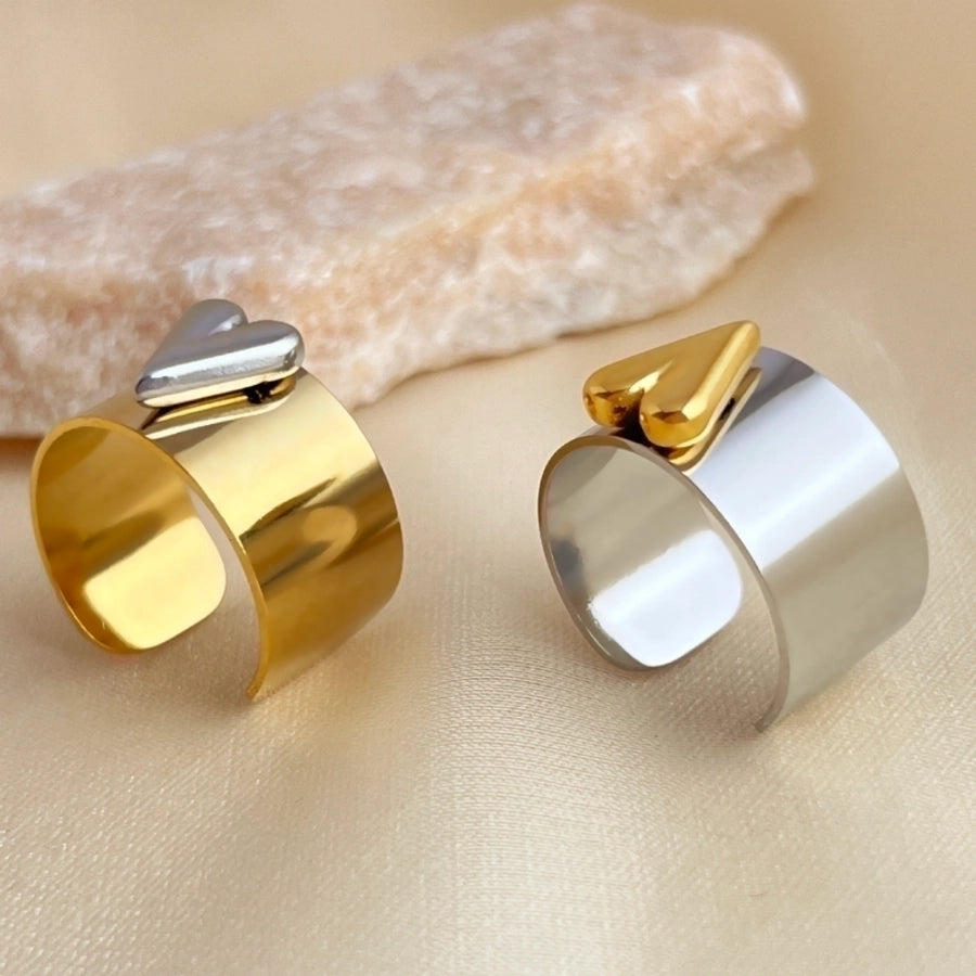 Two Tone Adjustable Heart Ring Stainless Steel 18K Gold Plated