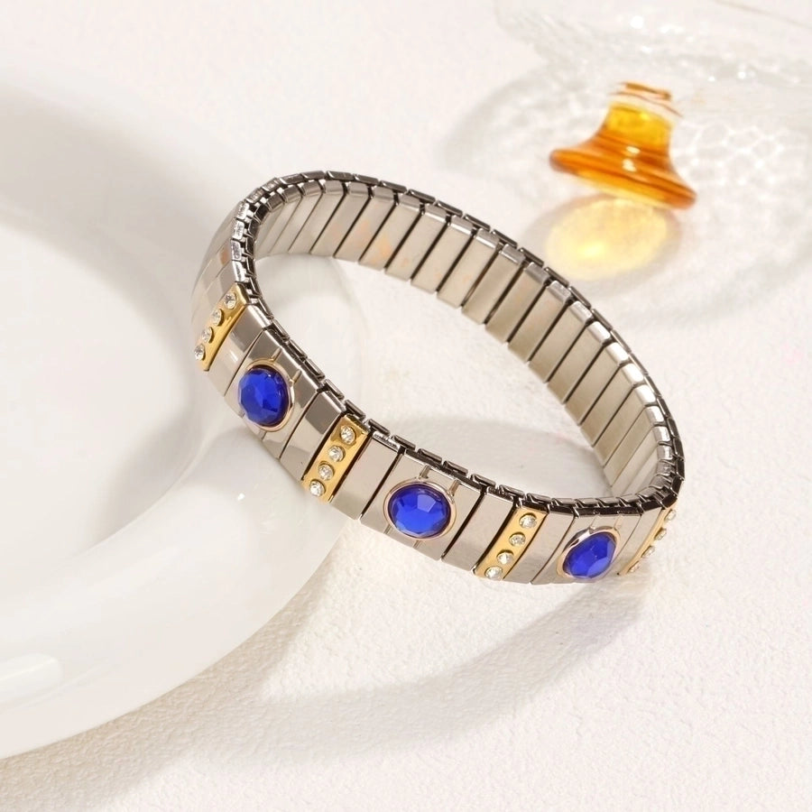 Stackable Stretch Bracelets Stainless Steel, 18K Gold Plated Zircon