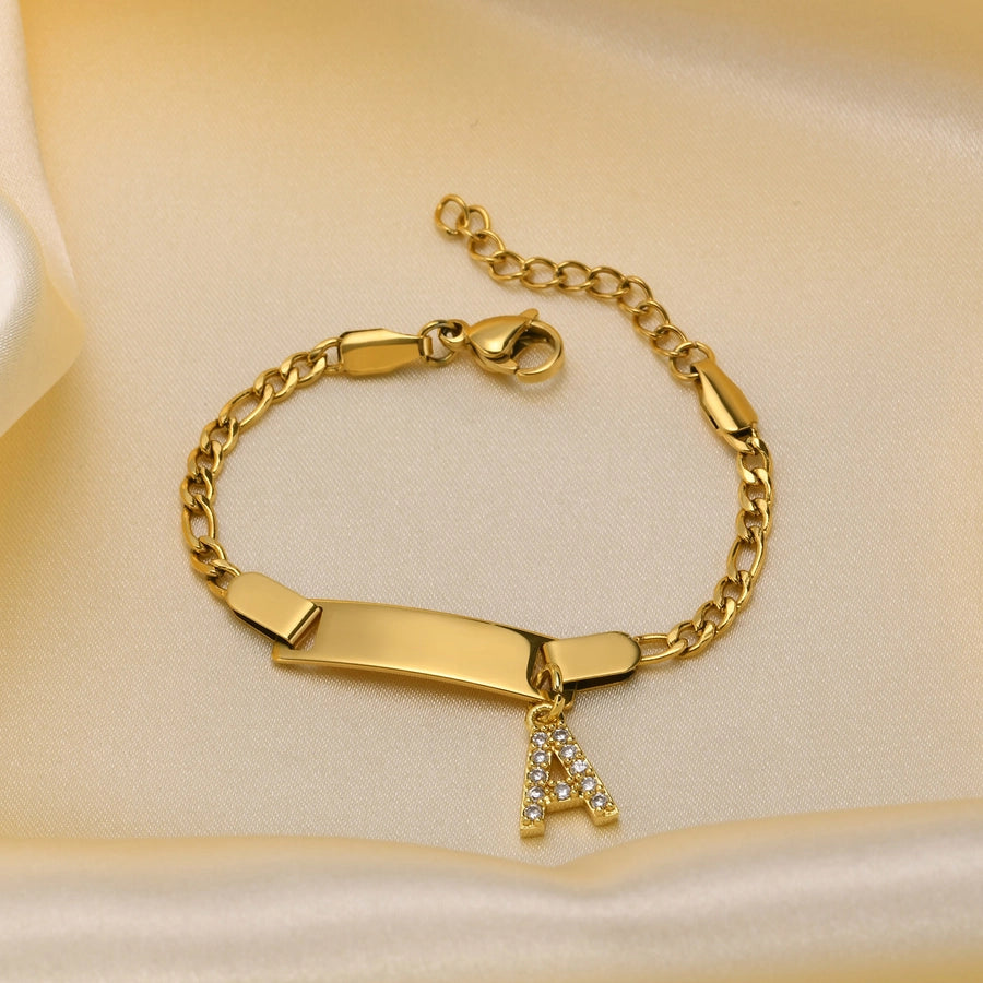Initial Zircon Stainless Steel Bar Bracelet
