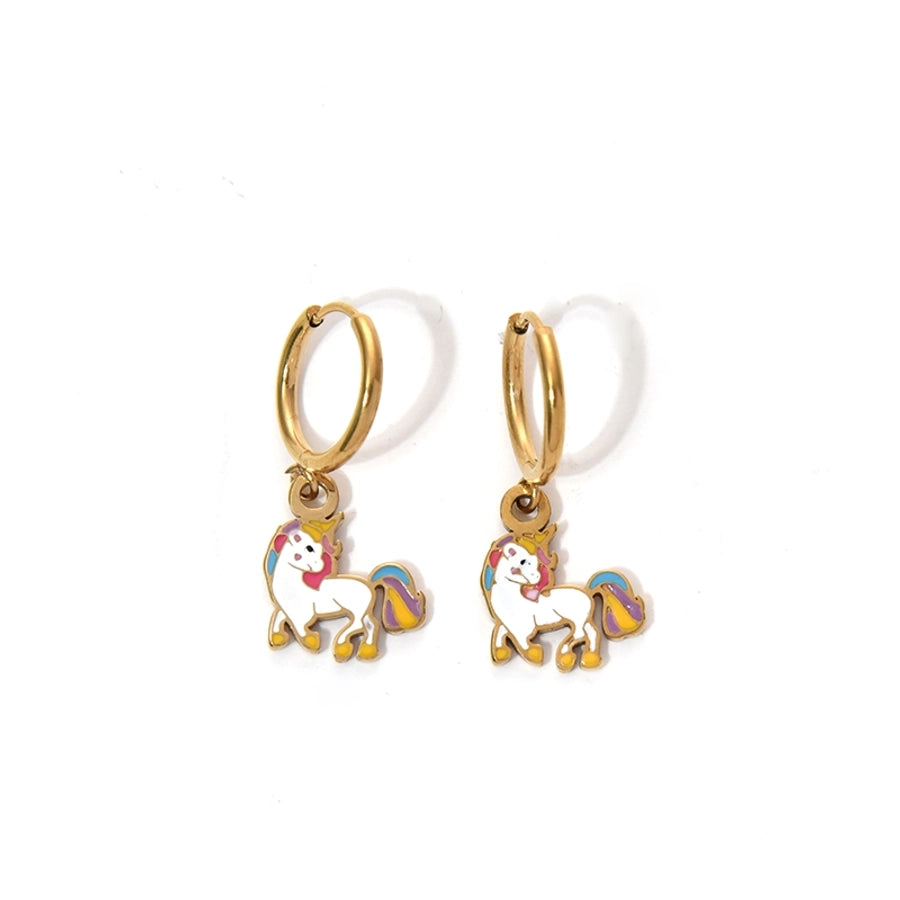 Girls Animal Drop Earrings Stainless Steel 14K Gold Plated