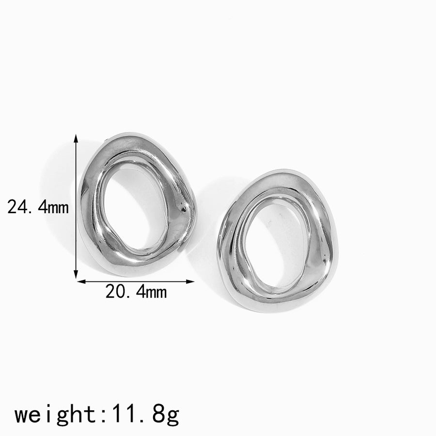 1 Pair Oval Style, Stainless Steel 18K Gold Plated Ear Studs