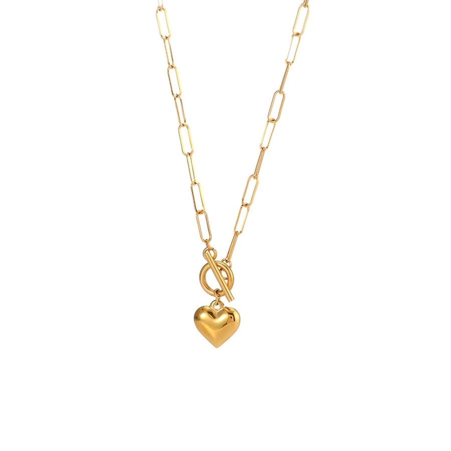 Paper Clip Heart Necklace Stainless Steel 18K Gold Plated