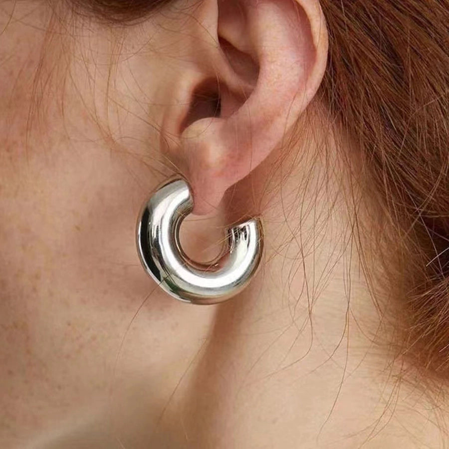 1 Pair Thick-C Shape Earrings, Stainless Steel, 18K Gold Plated
