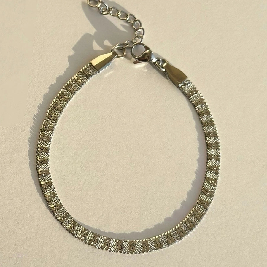 Classy Herringbone Style Stainless Steel 18K Gold Plated Bracelets