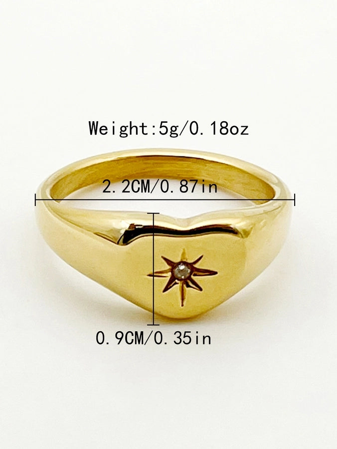Shining Star Stainless Steel Zircon 14K Gold Plated Ring